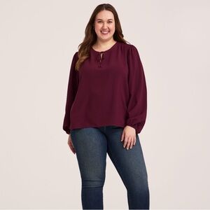 Denver Hayes Women's Long Sleeve Ruched V-Neck Poet Blouse